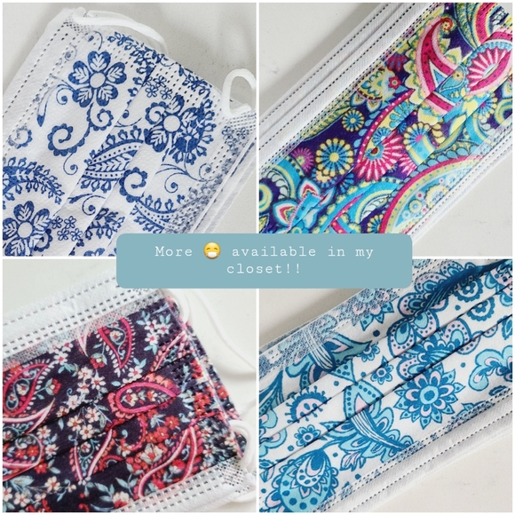 Paisley Facemasks - blue and pink- Set of 3 - Picture 3 of 3